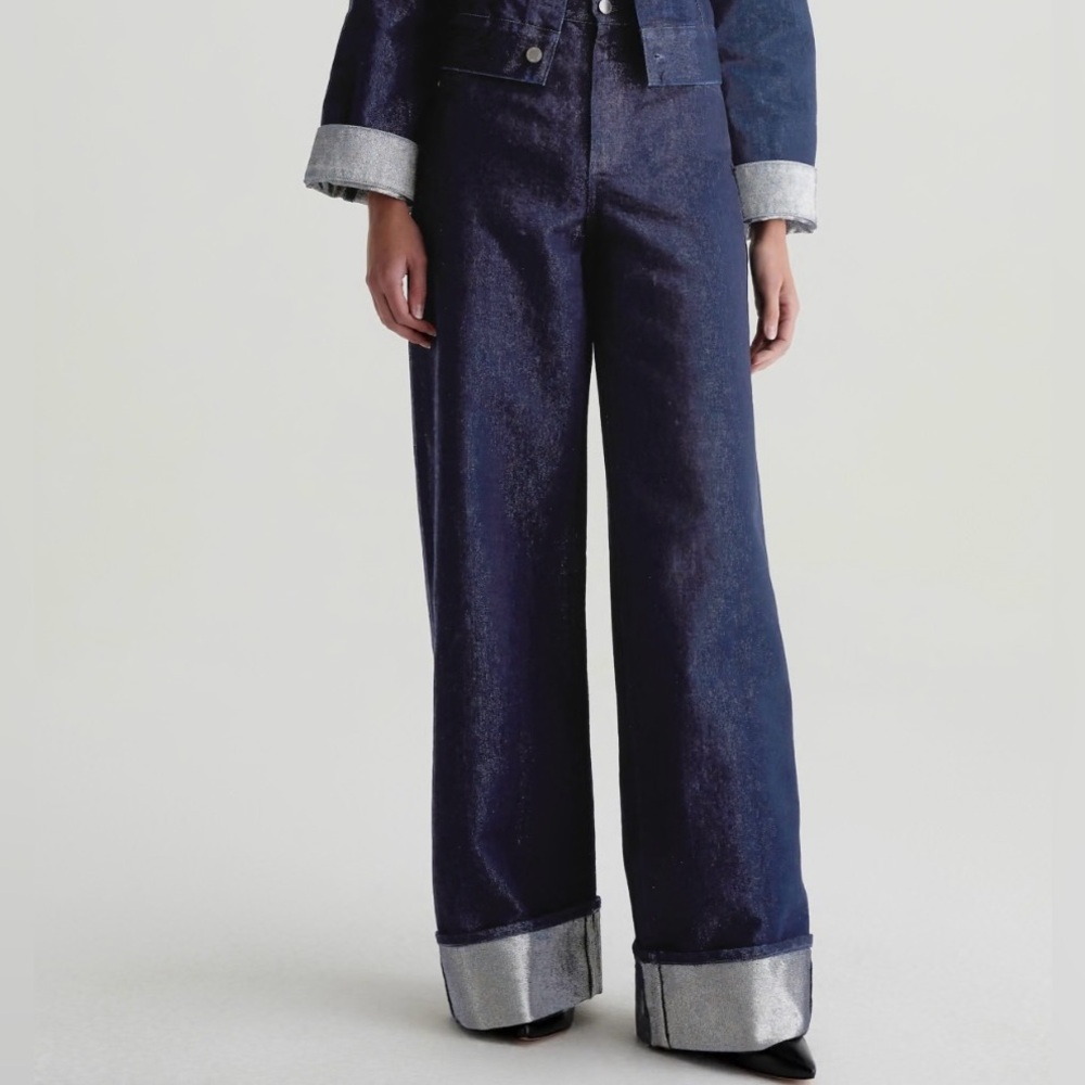 AG Dark Blue Wide-Leg Jean with silver shimmer and cuff - 26 - Picture 3 of 15